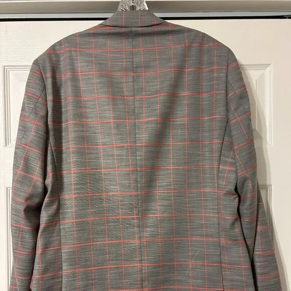 Mens PAISLEY & GRAY Sz 42L Gray & Peach Plaid Slim Fit Suit Jacket Sport Coat - Picture 12 of 13